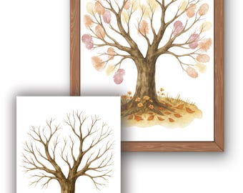 Árbol genealógico con huellas dactilares (Edición de otoño) / Actividad digital imprimible / Libro de visitas, Familiares, Bebé, Boda, Aniversario, Regalo familiar