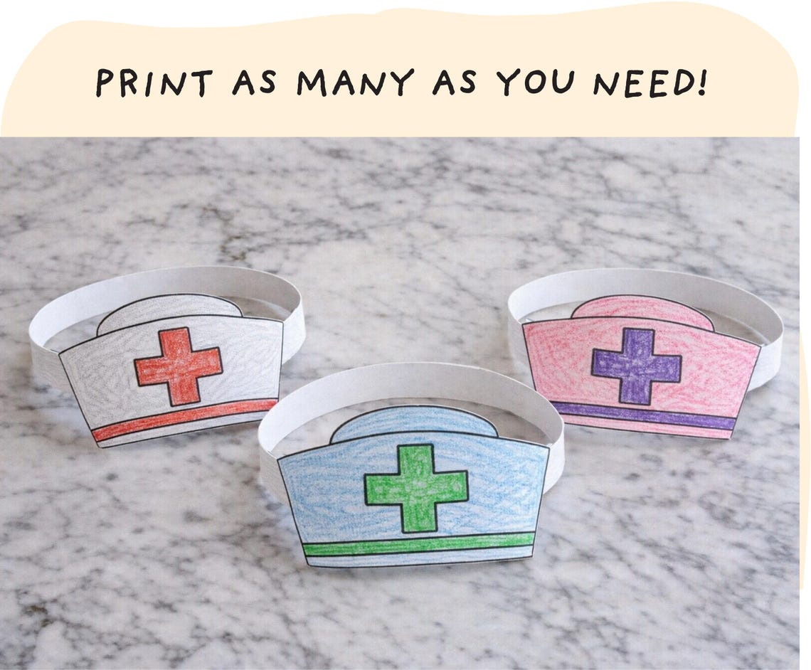 Nurse Hat Coloring Cut Out Craft | Kids Cut & Paste Craft Crown ...