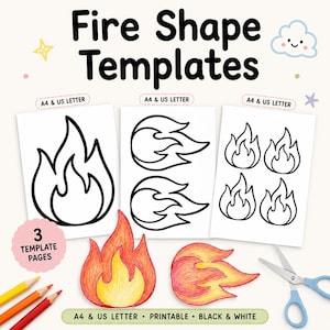 Fire Shape Template | Flame Outline Cut Out Craft | Kids Coloring Activity Classroom Printable PDF | Fireball, Campfire Design Craftable