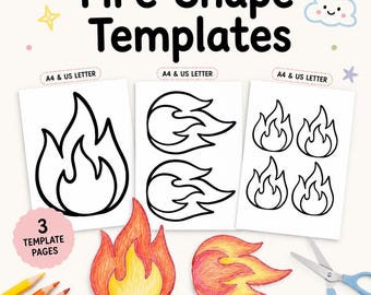 Fire Shape Template | Flame Outline Cut Out Craft | Kids Coloring Activity Classroom Printable PDF | Fireball, Campfire Design Craftable
