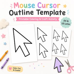 Mouse Cursor Shape Templates Printable | Computer Pointer Outline Cut Out Craft | Kids Coloring Activity Tech Themed Educational Arts Craft