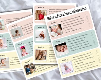 Baby First Year Milestones Picture Chart | Monthly Picture Diary | Newborn Development Chart | Healthy Baby Development | Monthly Checklist