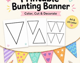 Bunting Banner Template Printable | Triangle Pennant Garland Outline Cut Out | Classroom Party Decor, Kid Celebration Craftable Fun Activity