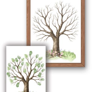 Könnte beinhalten: Zwei gerahmte Aquarelldrucke von Bäumen. Einer zeigt einen kahlen Baum mit braunem Stamm und Ästen vor weißem Hintergrund. Der andere zeigt einen Baum mit grünen Blättern, ebenfalls mit braunem Stamm, auf weißem Hintergrund.