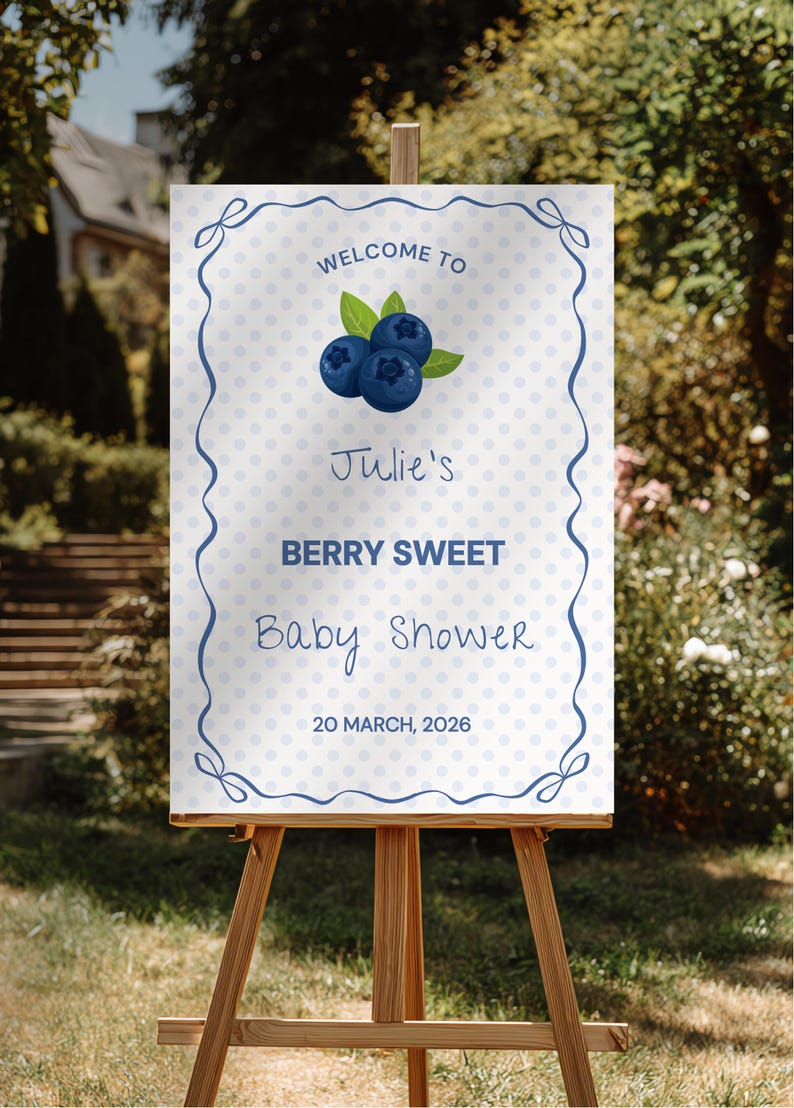 Berry Sweet Baby Shower Sign | Blueberry Themed Editable Baby Party ...