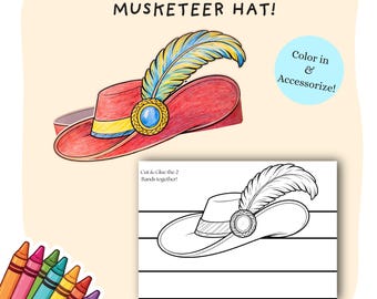 Musketeer Hat Coloring Cut Out Craft | Kids Play Pretend Crowns | Printable DIY Paper Three Musketeers Hats | Children Creative Printables
