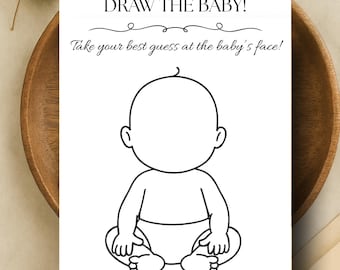Draw the Baby Game | Guess the Newborn Face | Minimalist Baby Shower Party Game Activity | Printable Digital Aesthetic Coloring Drawing Game