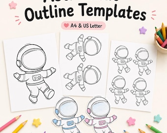 Astronaut Templates Printable | Space Astronaut Outline Cut Out Craft | Kids Coloring Activity Classroom Decor | Space Exploration Craftable