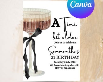 A Tini Bit Older Birthday Party Invitation, Editable Espresso Martini Themed Birthday Invite, Coquette Bow Dirty Thirty Invites
