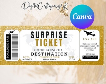 Modello di carta d'imbarco per compleanno / Biglietto di viaggio a sorpresa stampabile / Biglietto di vacanza a sorpresa / Biglietto aereo per compleanno