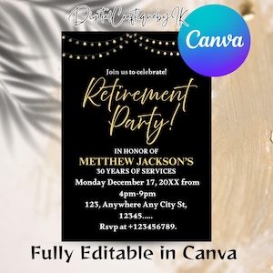 Ruhestand Party Einladung - elegant blau weiß schwarz + Silber Luftballons - Arbeit im Ruhestand Herren Damen - Printable Digital Download