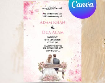 Editable Islamic Nikkah Invitation Template, Luxury Floral Nikkah Invitation, Muslim Wedding Invite, Reception Walima Invite, Canva Template