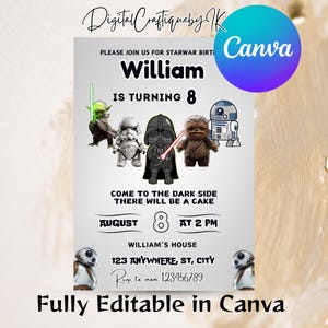 Printable Birthday Invitation, Star invite, wars invitation, darth vader birthday party, Instant Download stormtrooper invitation