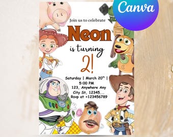 You’ve Got a Friend Who’s THREE | Toy Story Birthday Invitation | Editable Template | Watercolor Woody & Buzz Minimalist 3rd Birthday Invite