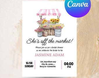 Faire-part de douche nuptiale fraîchement sorti du marché MODIFIABLE, invitation de douche nuptiale de Farmers Market, elle est hors du marché inviter, marché aux fleurs