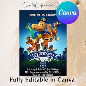 Plantilla editable de invitación de cumpleaños de Dog Man / Invitación de Dog Man / Invitación de película de cumpleaños para niños de DogMan / Plantilla de Canva / Descarga instantánea