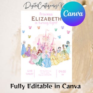 Editable Princess Birthday Invitation | Pink and Gold Princess Party Invite | Instant Digital Download | Girl&#39;s Princess Theme Invitations