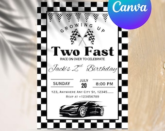 ZWEI Schnell Geburtstagseinladung Vintage Rennauto Geburtstag Zwei Schnell Geburtstag einladen Retro Rennauto Geburtstag Bearbeitbar Digitaler Download Einladung