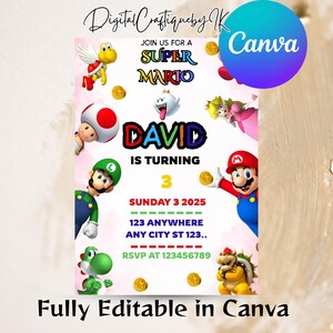 Mario Bros invitation, birthday invite boy girl, Super Mario Movie invitation, instant download, Video Game Birthday invite template