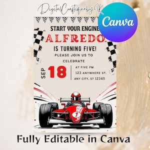 Editable Race Car Birthday Invitation, Racecar Party, Racing Party, Sport Race Car Invite, Boys Invitation, Car Birthday, Canva Template