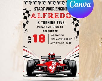 Invitación de cumpleaños editable de coche de carreras, fiesta de coches de carreras, fiesta de carreras, invitación de coche de carreras deportivo, invitación para niños, cumpleaños de coche, plantilla de Canva