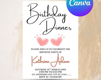 Birthday Dinner Invitation, Birthday Dinner Digital Invite, Adult Birthday Evite, Digital Download, Minimal Birthday Invite, Any Age Invite