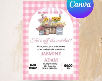 Faire-part de douche nuptiale fraîchement sorti du marché MODIFIABLE, invitation de douche nuptiale de Farmers Market, elle est hors du marché inviter, marché aux fleurs