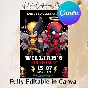 Deadpool Birthday Invitation Template - Editable Deadpool Birthday Party Invites - Boy Invite Card Instant Download Deadpool Invite
