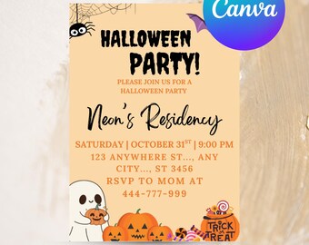 Spooky Pumpkin Halloween Invitation: Gothic Party Flyer (Digital Download)