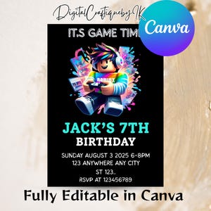 Roblox Boys Birthday Invitation Template, Roblox Invitation, Roblox Invite, Game Party, Game Birthday, Kids Roblox Birthday Party Invitation