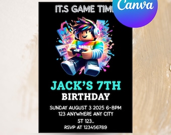 Roblox Boys Birthday Invitation Template, Roblox Invitation, Roblox Invite, Game Party, Game Birthday, Kids Roblox Birthday Party Invitation