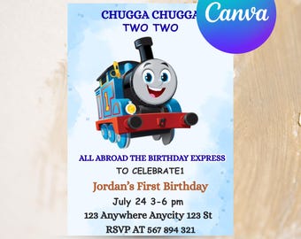 Editable Thomas The Tank Engine Birthday Invitation | Canva Digital Template | Printable Party Invite | Children’s Birthday | Train Theme