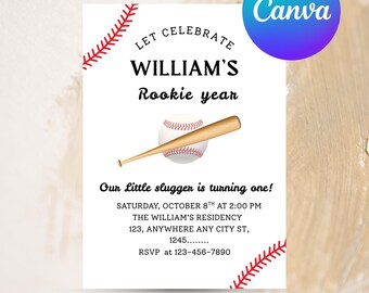 Baseball Ice Cream Drip Birthday Invitation, Baseball Party, Baseball Drip Invite, Boys Game Invite, Editable Canva