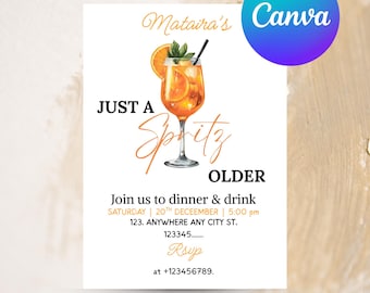 Just a Spritz äldre födelsedagsinbjudan | Aperol Spritz festinbjudan | Redigerbar vuxen födelsedagsmall | Digital nedladdning
