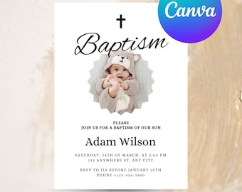 Baptism Invitation Template Christening Invitation Minimalist Baptism Invite for Girl Baptism Invite with Photo Instant Download Printable