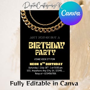 Hip Hop Party Invitation, 90&#39;s Birthday Invitation, Gold Chain Invitation, 90&#39;s Party, Hip Hop Party, Instant Download Digital Template