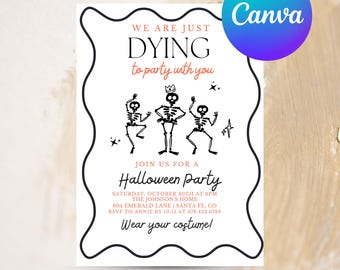 Hand Drawn Halloween Party Invitation, Editable Printable Halloween Costume Party Invite, Whimsical Hand Drawn Halloween Party Invitation