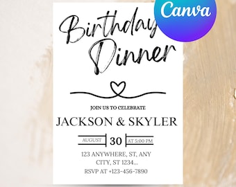 Birthday Dinner Invitation, Birthday Dinner Digital Invite, Adult Birthday Evite, Digital Download, Minimal Birthday Invite, Any Age Invite