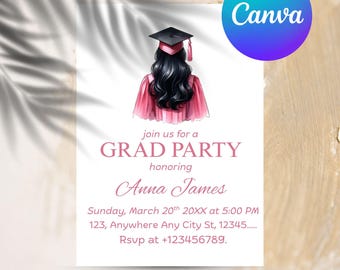 Class of 2025 Graduation Announcement, Editable Senior Grad Party Invitation Template, Trendy Coquette Bow Editable Open House Invite