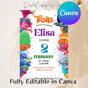 Editable Trolls Invitation, Printable Trolls Birthday Invitation,Editable Trolls Craziest Birthday,Trolls Craziest Party,Trolls Party Invite