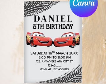 Cars Birthday Invitation | Lightning McQueen Invitation, Kids Birthday Invitation | Editable Personalized Canva Printable Digital Invitation