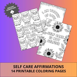Self Care Positive Affirmationen Malvorlagen | Mentale Wellness Malvorlagen | Achtsames Malbuch