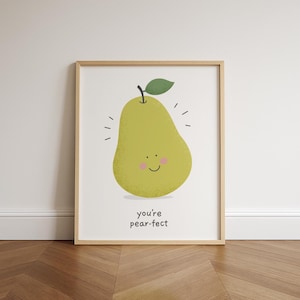 Pear Kinderzimmer Wandbild – “You’re Pear-fect” Poster | Niedliches Obst für Babyzimmer | Kinderzimmer Dekor | Witziges Kinderzimmer Poster