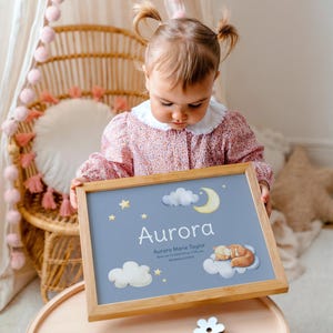 Póster personalizado con nombre de bebé y estadísticas de nacimiento / Arte mural para habitación infantil "Dulces sueños" / Estampado de animales del bosque personalizado para regalo de bebé o baby shower