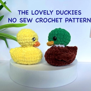 Rubber Duck Crochet Pattern and Mallard Duck No Sew, Ducks amigurumi crochet pattern no sew with mallard variation 2 in 1