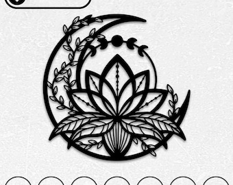 蓮の月 SVG | 花の曼荼羅、レーザーカットファイル（デジタルダウンロード）