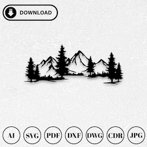 Nature Scene Laser Cut Dxf Svg Pdf Files | Mountain Forest View Digital Files | Glowforge Files | Engraving Decal | Digital Instant Download