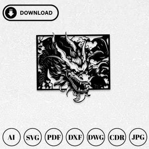 Dragon Svg Dxf Pdf Ai Laser Cut Files | Svg for Cricut | Glowforge Files | Engraving Decal | Cnc Cutting Router | Instant Digital Download