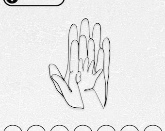 家族の手の絵（SVG DXF）｜ミニマリストラインアート レーザーカットファイル