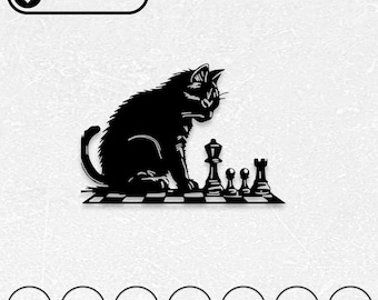 猫とチェスのレーザーカットファイル | CNCルーター SVG DXF（デジタルダウンロード）